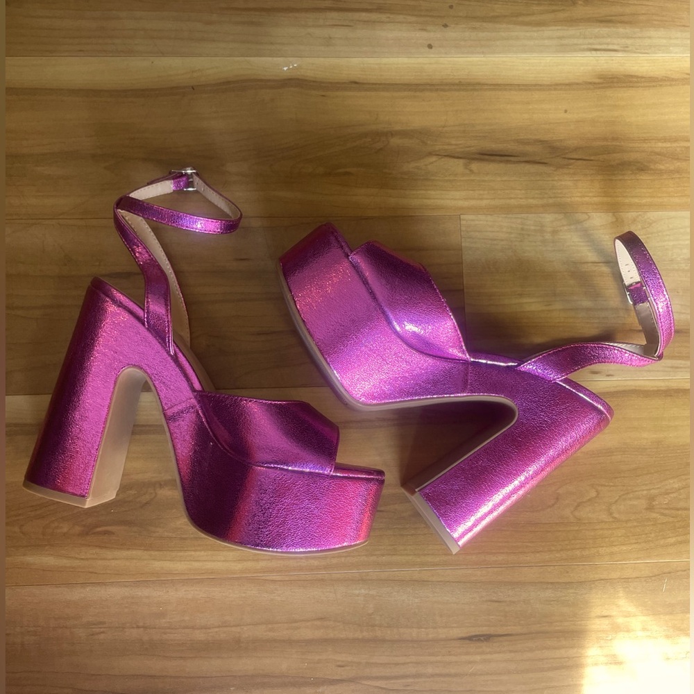 Soda Y2k Metallic Fuchsia Platform Chunky Heel Sz… - image 1